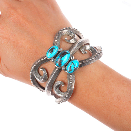 6.75" Philander Begay Navajo Tufa Cast sterling silver-turquoise cuff bracelet