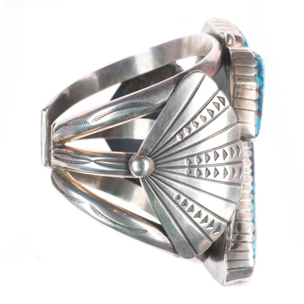 6.6" Huge vintage Navajo sterling silver high grade turquoise cuff bracelet