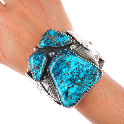 6.6" Huge vintage Navajo sterling silver high grade turquoise cuff bracelet