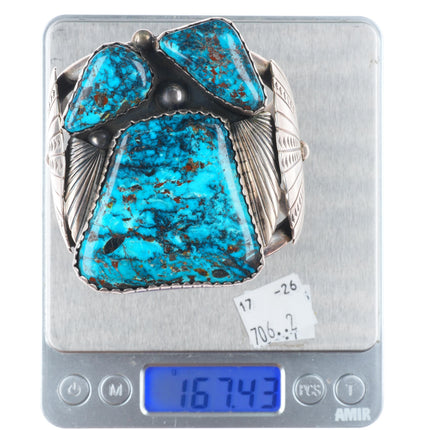 6.6" Huge vintage Navajo sterling silver high grade turquoise cuff bracelet