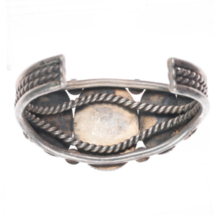 6.5" c1950's Vintage Navajo sterling silver 3 stone onyx cuff bracelet