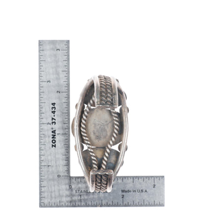 6.5" c1950's Vintage Navajo sterling silver 3 stone onyx cuff bracelet