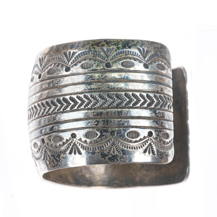 6.5" Patrick Yellowhorse deep stamped sterling silver wide band cuff bracelet