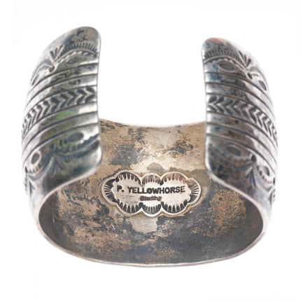 6.5" Patrick Yellowhorse deep stamped sterling silver wide band cuff bracelet