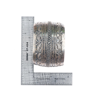 6.5" Patrick Yellowhorse deep stamped sterling silver wide band cuff bracelet