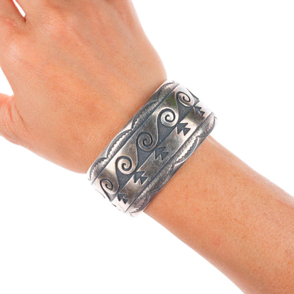 6.6" Tommy Singer Navajo sterling silver water/wave pattern cuff bracelet