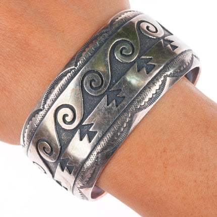 6.6" Tommy Singer Navajo sterling silver water/wave pattern cuff bracelet