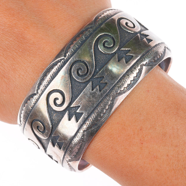 6.6" Tommy Singer Navajo sterling silver water/wave pattern cuff bracelet
