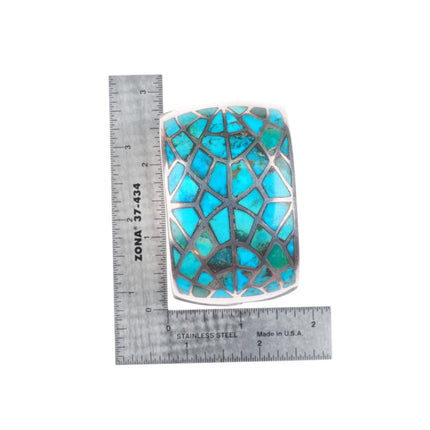 6.6" Big Vintage Navajo sterling silver domed turquoise inlay cuff bracelet