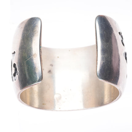 6.6" Big Vintage Navajo sterling silver domed turquoise inlay cuff bracelet