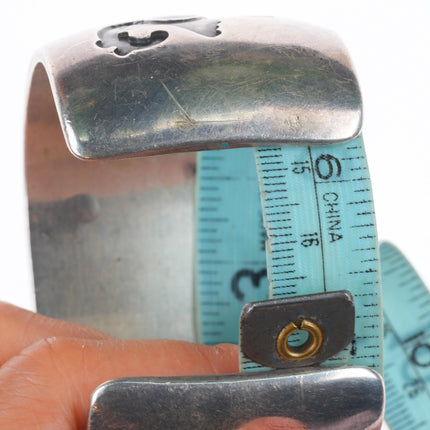 6.6" Big Vintage Navajo sterling silver domed turquoise inlay cuff bracelet