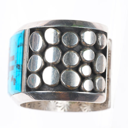 6.25" Jim Robinson Southwest sterling silver turquoise inlaid Yei cuff bracelet