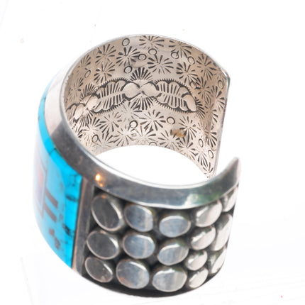 6.25" Jim Robinson Southwest sterling silver turquoise inlaid Yei cuff bracelet