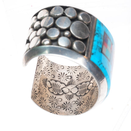 6.25" Jim Robinson Southwest sterling silver turquoise inlaid Yei cuff bracelet