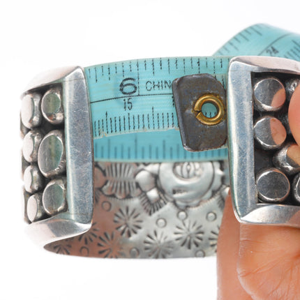 6.25" Jim Robinson Southwest sterling silver turquoise inlaid Yei cuff bracelet
