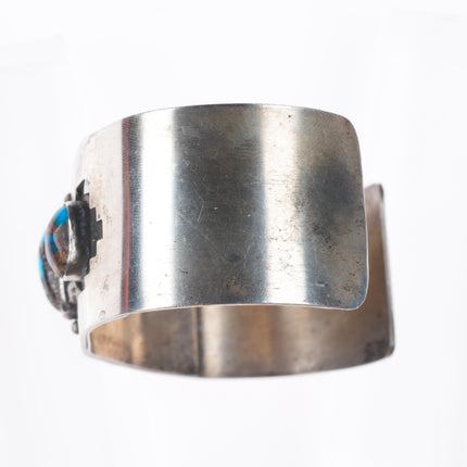 7" Vintage Navajo Bisbee Turquoise sterling silver 3 stone cuff bracelet