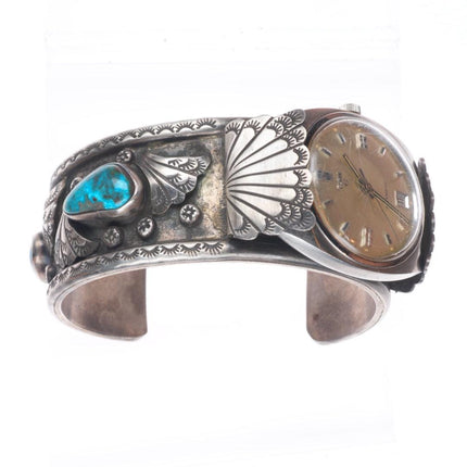 7.2" Vintage Navajo Bisbee turquoise sterling silver watch cuff bracelet