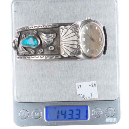7.2" Vintage Navajo Bisbee turquoise sterling silver watch cuff bracelet