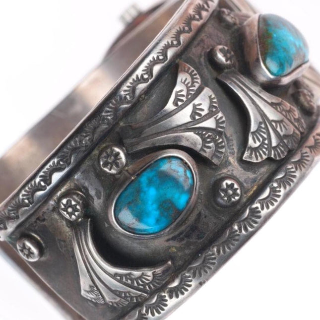 7.2" Vintage Navajo Bisbee turquoise sterling silver watch cuff bracelet