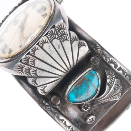 7.2" Vintage Navajo Bisbee turquoise sterling silver watch cuff bracelet