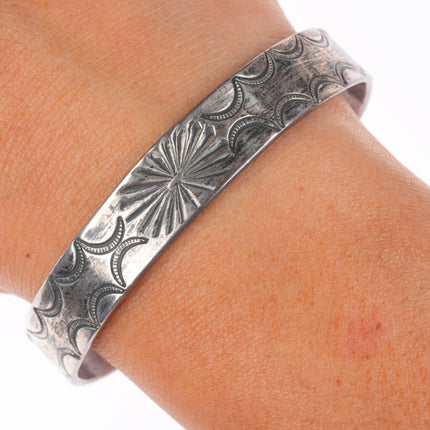 6.9" c1930's Vintage Navajo sterling silver nicely stamped cuff bracelet