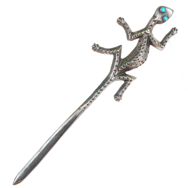 Vintage Navajo sterling silver salamander letter opener snake eye turquoise