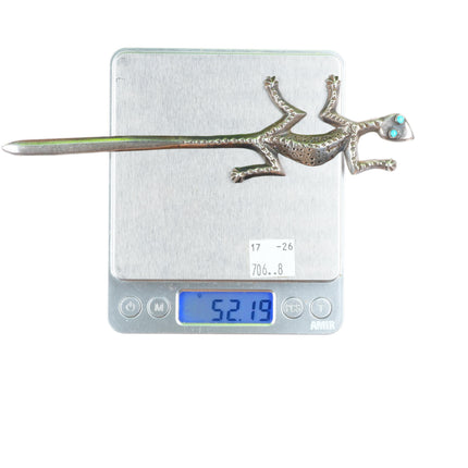 Vintage Navajo sterling silver salamander letter opener snake eye turquoise