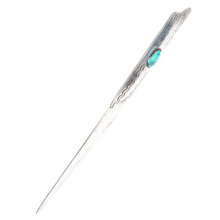 Vintage Navajo sterling silver deep stamped letter opener nice turquoise