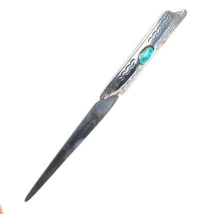 Vintage Navajo sterling silver deep stamped letter opener nice turquoise