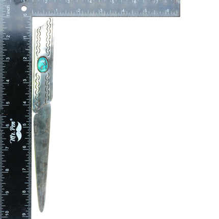 Vintage Navajo sterling silver deep stamped letter opener nice turquoise