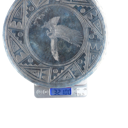 White Buffalo-Comanche Mike Perez sterling silver engraved eagle decorative dish