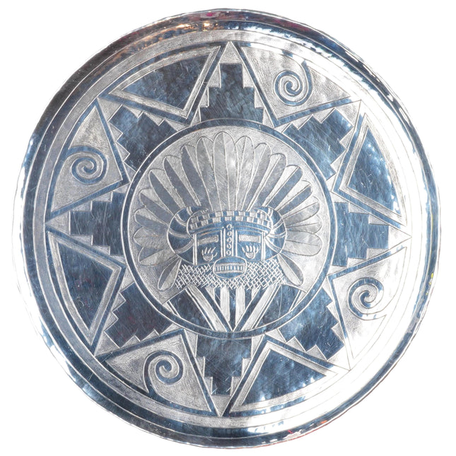 White Buffalo-Comanche Mike Perez sterling silver engraved kachina dish
