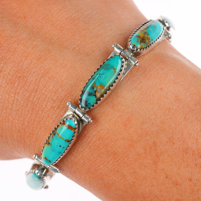 6.2" Delford Yazzie Sterling silver link bracelet with nice turquoise