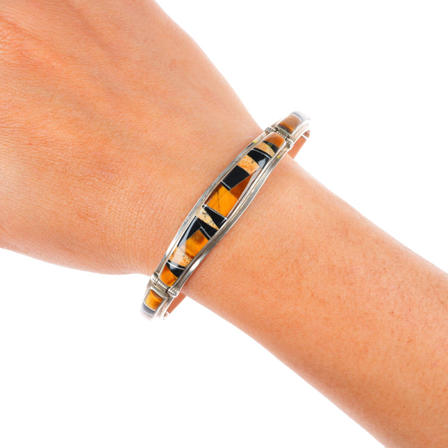 7" Jay Boyd Navajo sterling silver Tigers Eye-petrified wood-onyx link bracelet