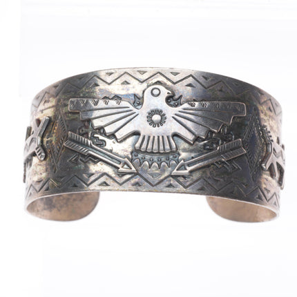 6.3" c1940's Fred Harvey Era large sterling silver thunderbird cuff bracelet