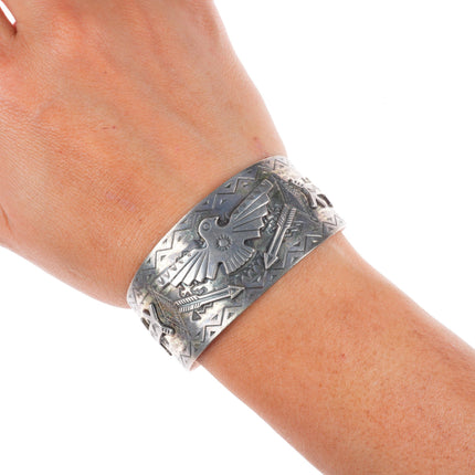 6.2" Orville Tsinnie Navajo sterling silver cuff bracelet with nice turquoise