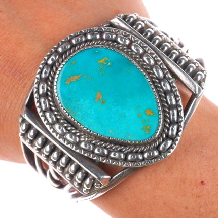 6.2" c1950's Gem Silica Navajo sterling silver twisted wire cuff bracelet
