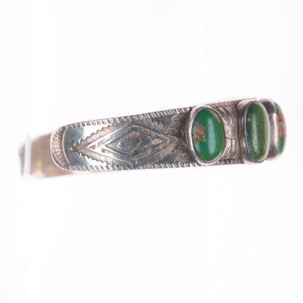 6.5" 30's-40's Navajo Cerrillos turquoise row cuff bracelet sterling silver