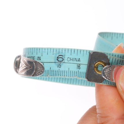 6.5" 30's-40's Navajo Cerrillos turquoise row cuff bracelet sterling silver