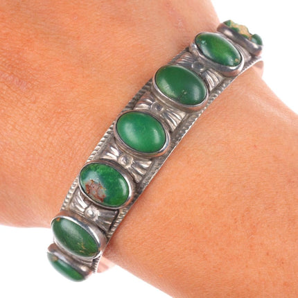 6.5" 30's-40's Navajo Cerrillos turquoise row cuff bracelet sterling silver