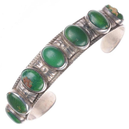 6.5" 30's-40's Navajo Cerrillos turquoise row cuff bracelet sterling silver