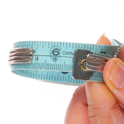 6.25" c1940's Navajo sterling silver turquoise pulled wire cuff bracelet