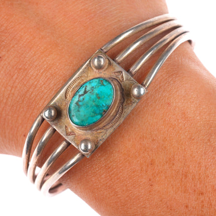 6.2" Orville Tsinnie Navajo sterling silver cuff bracelet with nice turquoise