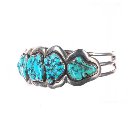 7.5" Vintage Navajo sterling silver freeform nugget row cuff bracelet