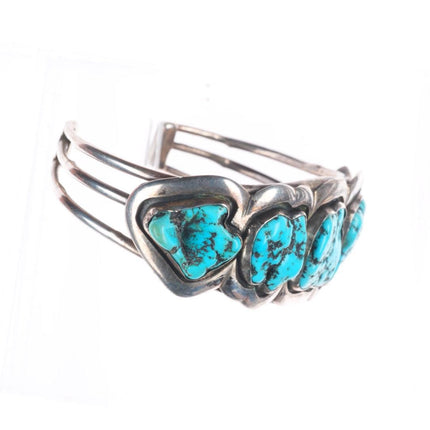 7.5" Vintage Navajo sterling silver freeform nugget row cuff bracelet