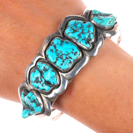 7.5" Vintage Navajo sterling silver freeform nugget row cuff bracelet