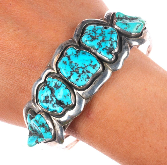 7.5" Vintage Navajo sterling silver freeform nugget row cuff bracelet