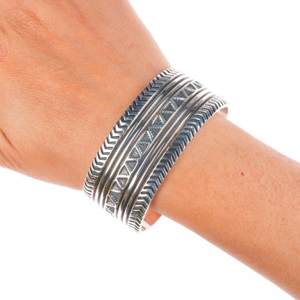 6.9" Vintage Navajo deep stamped sterling silver heavy cuff bracelet