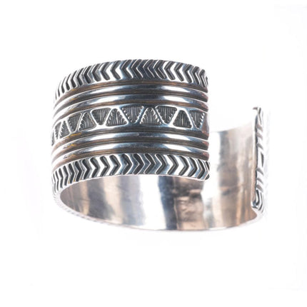 6.9" Vintage Navajo deep stamped sterling silver heavy cuff bracelet