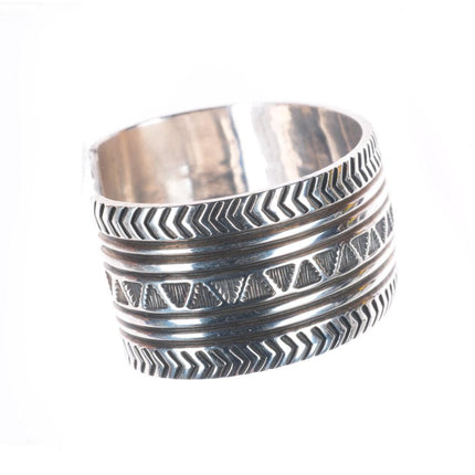 6.9" Vintage Navajo deep stamped sterling silver heavy cuff bracelet